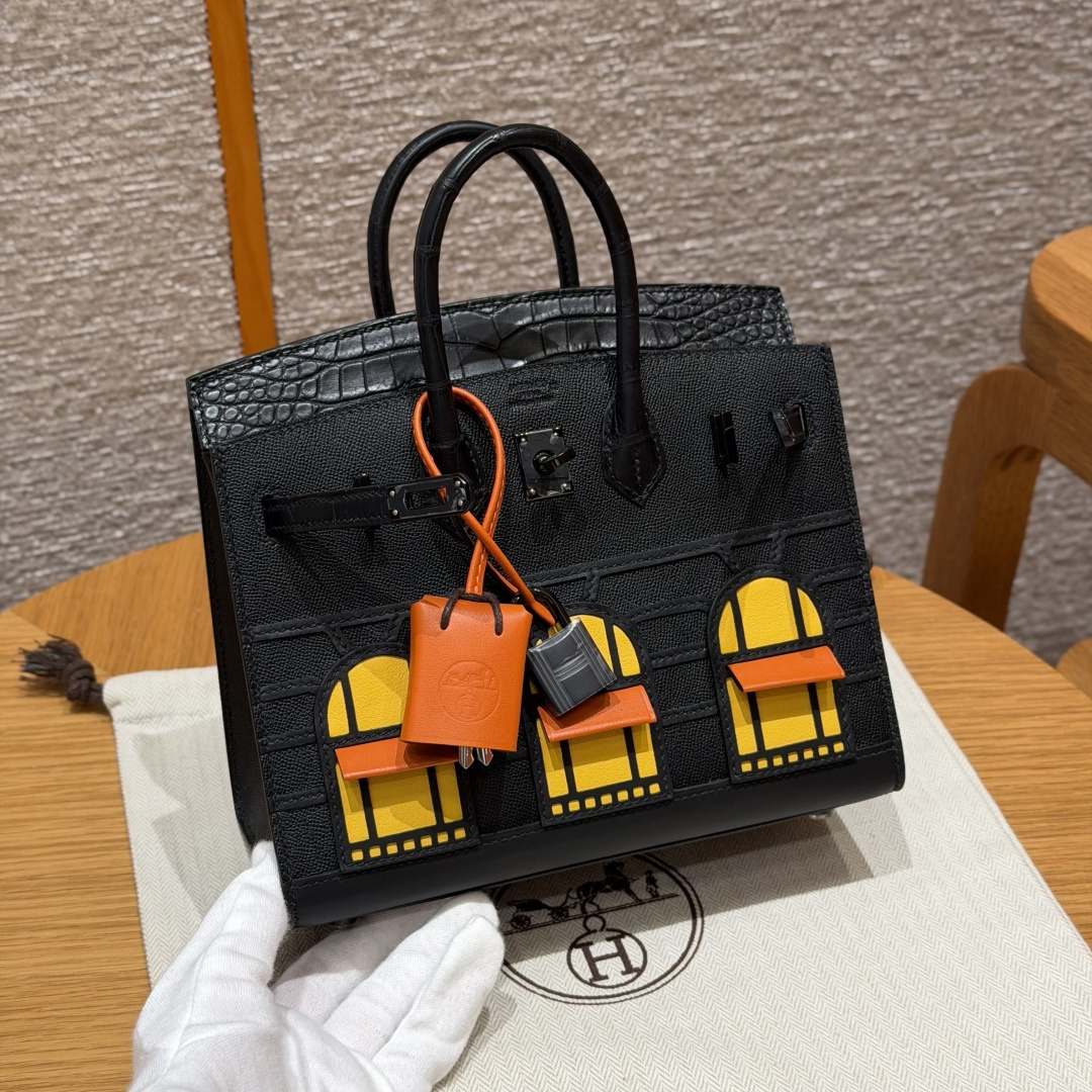 高仿Hermes*Birkin20系列H070807CM89黑房子鱷魚皮黑扣純手工