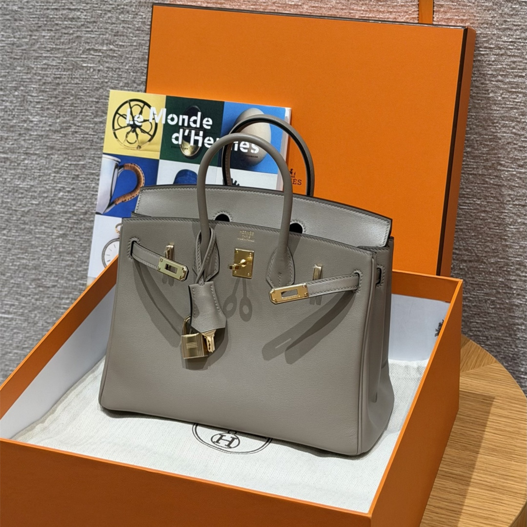 高仿Hermes*Birkin25系列H041344SWM8瀝青灰牛皮金扣純手工