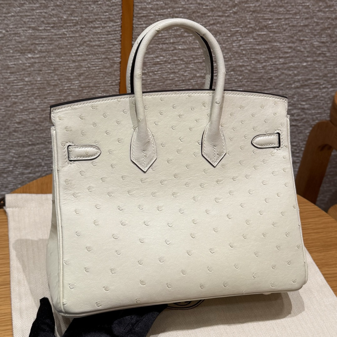 高仿Hermes*Birkin25系列H041344OS3C羊毛白鴕鳥皮金扣純手工