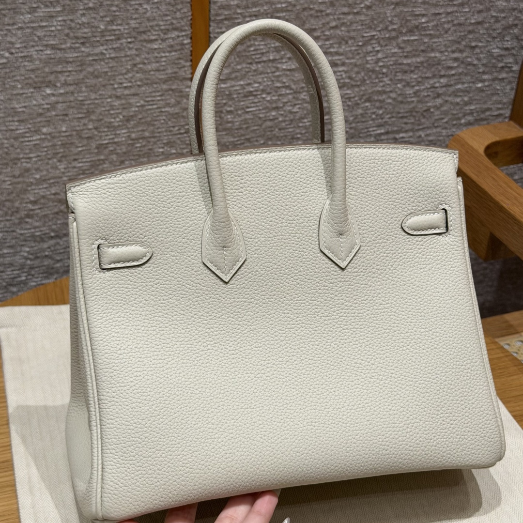 高仿Hermes*Birkin25系列H041344BO1057奶昔白拼波爾多紅牛皮銀扣純手工