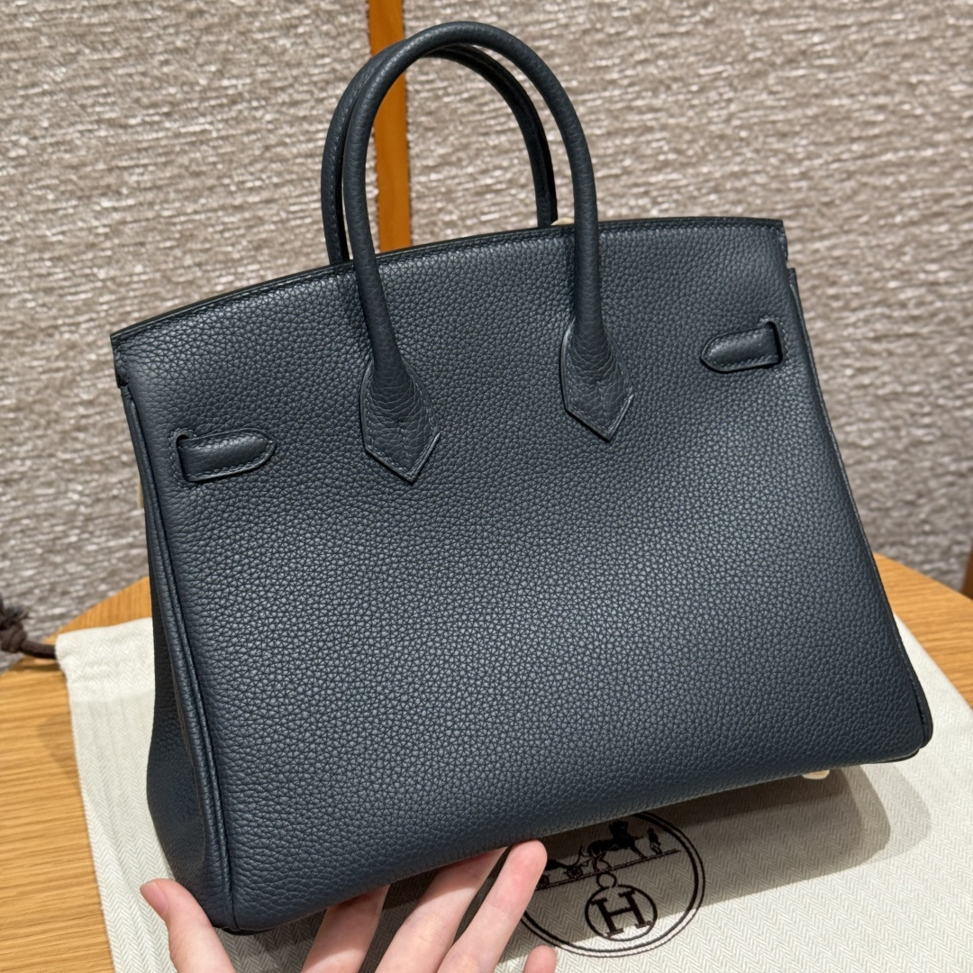 高仿Hermes*Birkin25系列H041344BO2Z午夜藍牛皮金扣純手工