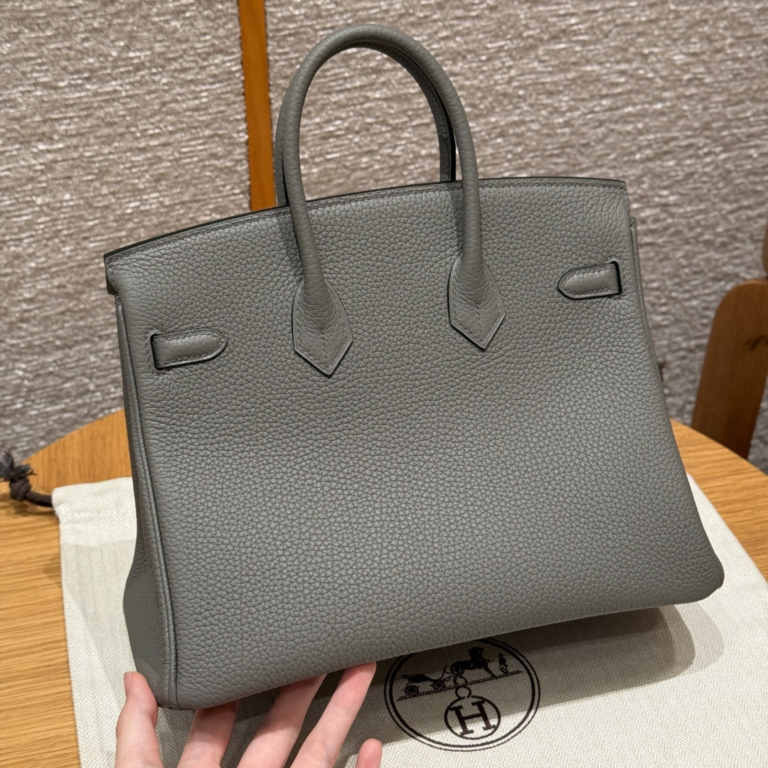 高仿Hermes*Birkin25系列H041344BO0L積雨雲灰牛皮銀扣純手工