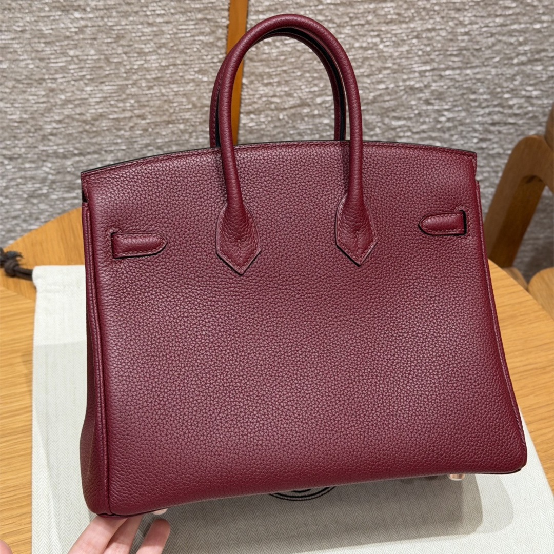 高仿Hermes*Birkin25系列H041344BO57波爾多紅牛皮金扣純手工