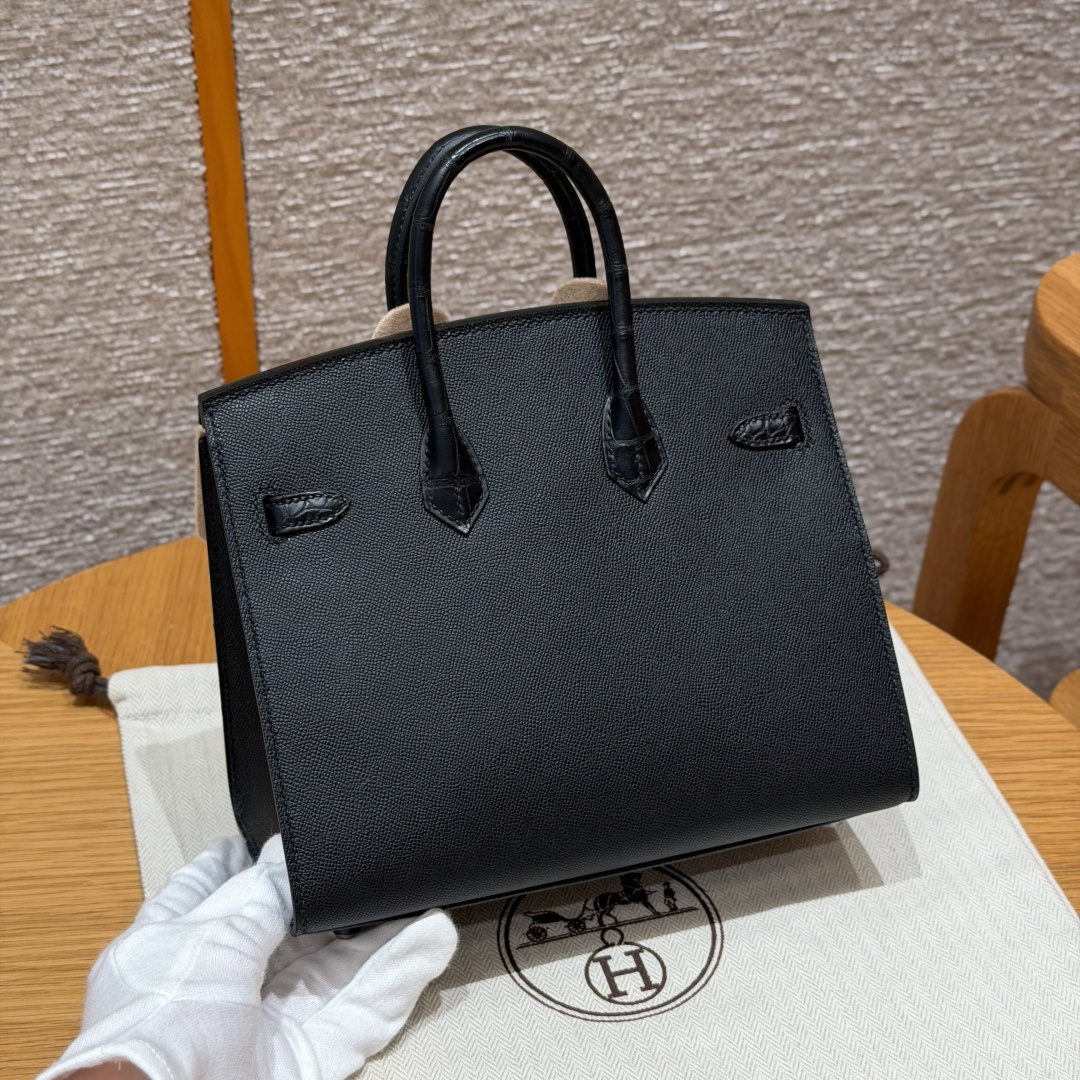 高仿Hermes*Birkin20系列H070807CM89黑房子鱷魚皮黑扣純手工