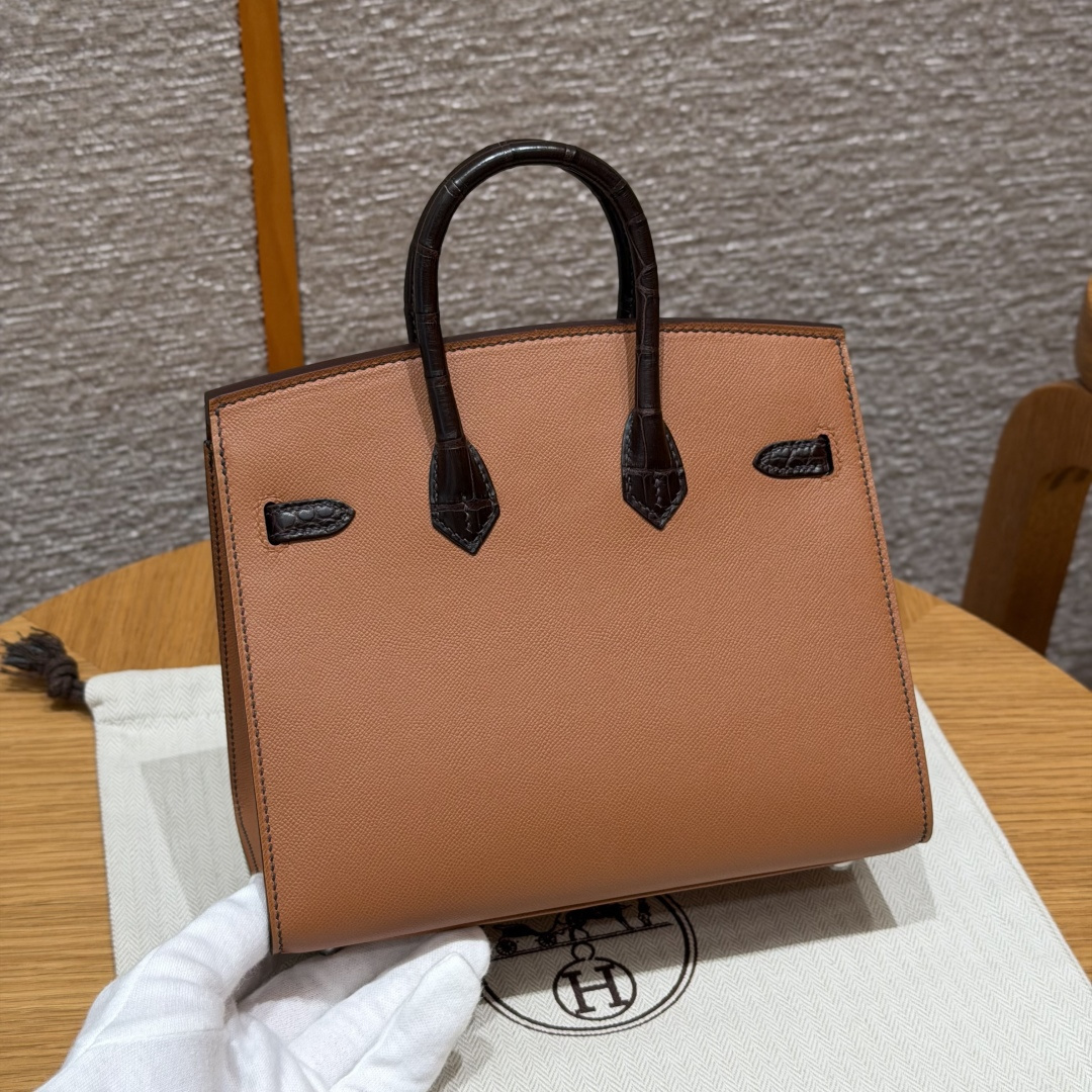 高仿Hermes*Birkin20系列H070807CM3746棕房子鱷魚皮銀扣純手工