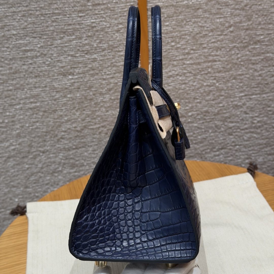 高仿Hermes*Birkin25系列H073178CM37寶石藍鱷魚皮金扣純手工
