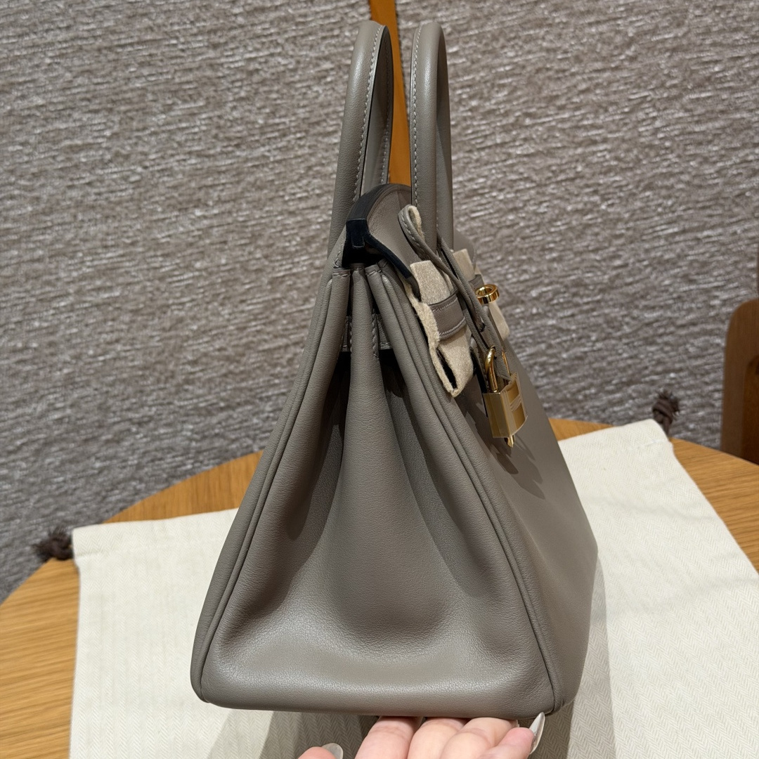 高仿Hermes*Birkin25系列H041344SWM8瀝青灰牛皮金扣純手工