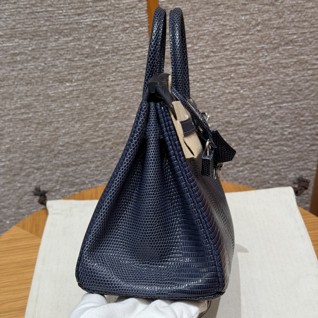 高仿Hermes*Birkin25系列H041344LZ84麻繩灰蜥蜴皮銀扣純手工