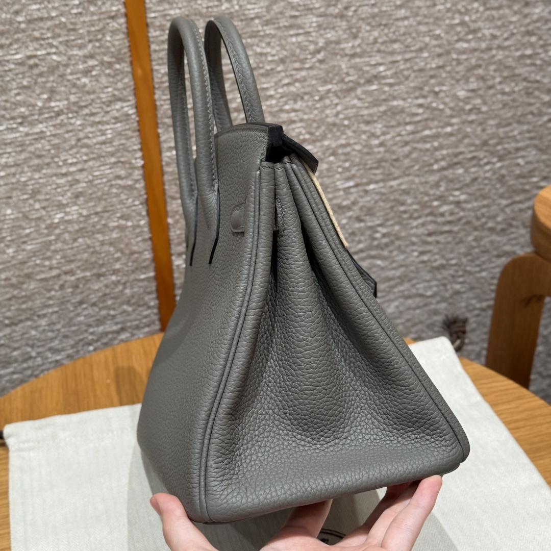高仿Hermes*Birkin25系列H041344BO0L積雨雲灰牛皮銀扣純手工