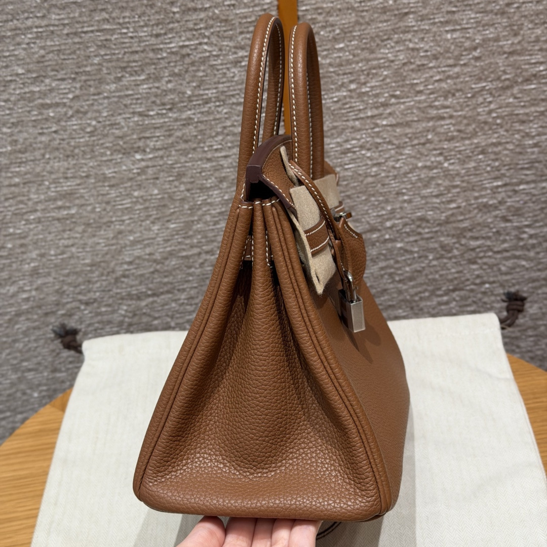 高仿Hermes*Birkin25系列H041344BO37金棕色牛皮銀扣純手工