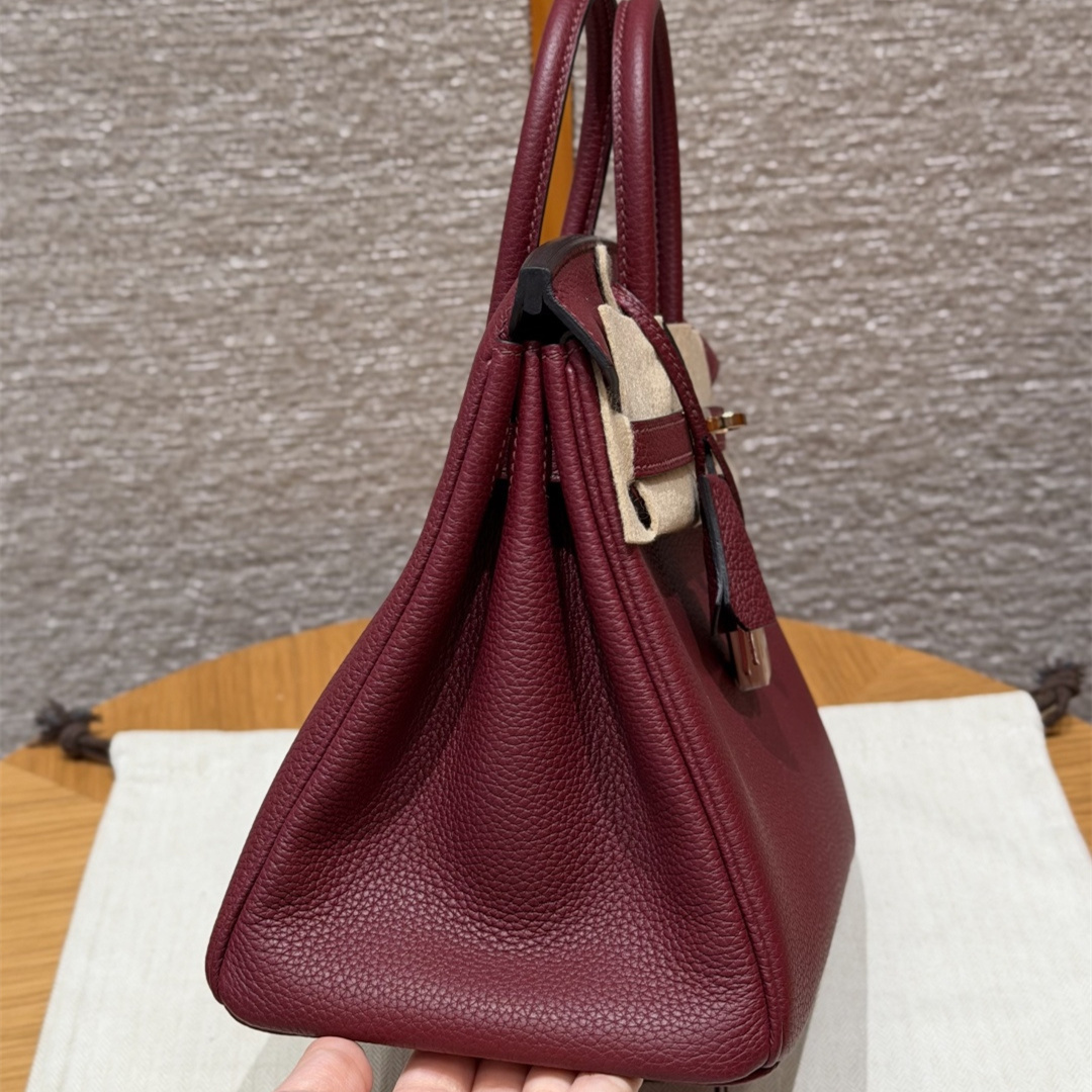 高仿Hermes*Birkin25系列H041344BO57波爾多紅牛皮金扣純手工
