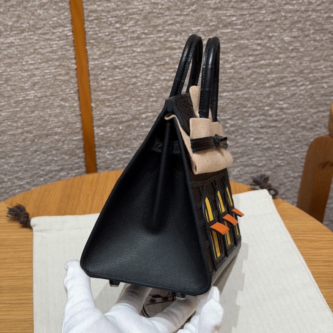 高仿Hermes*Birkin20系列H070807CM89黑房子鱷魚皮黑扣純手工