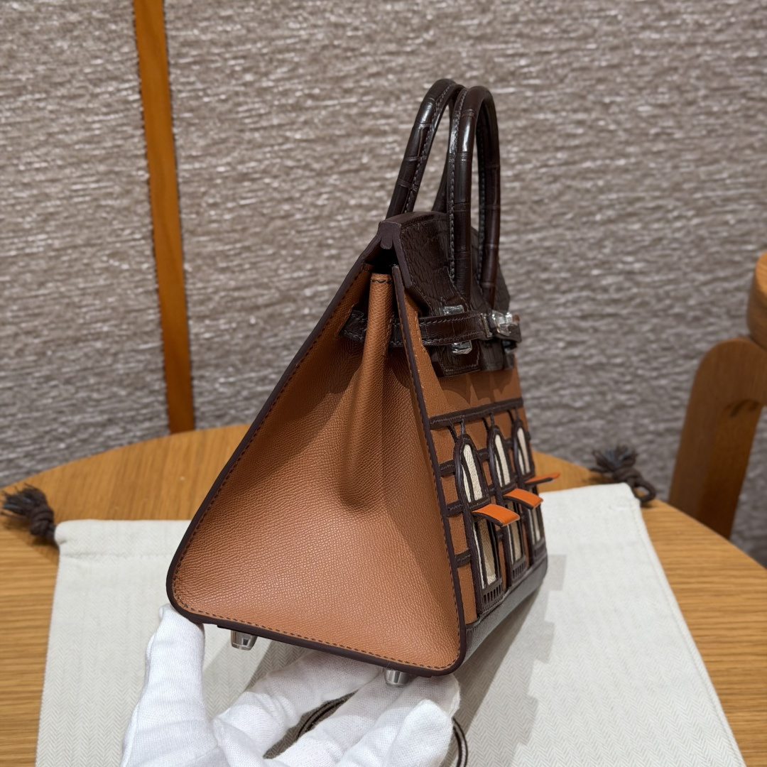 高仿Hermes*Birkin20系列H070807CM3746棕房子鱷魚皮銀扣純手工