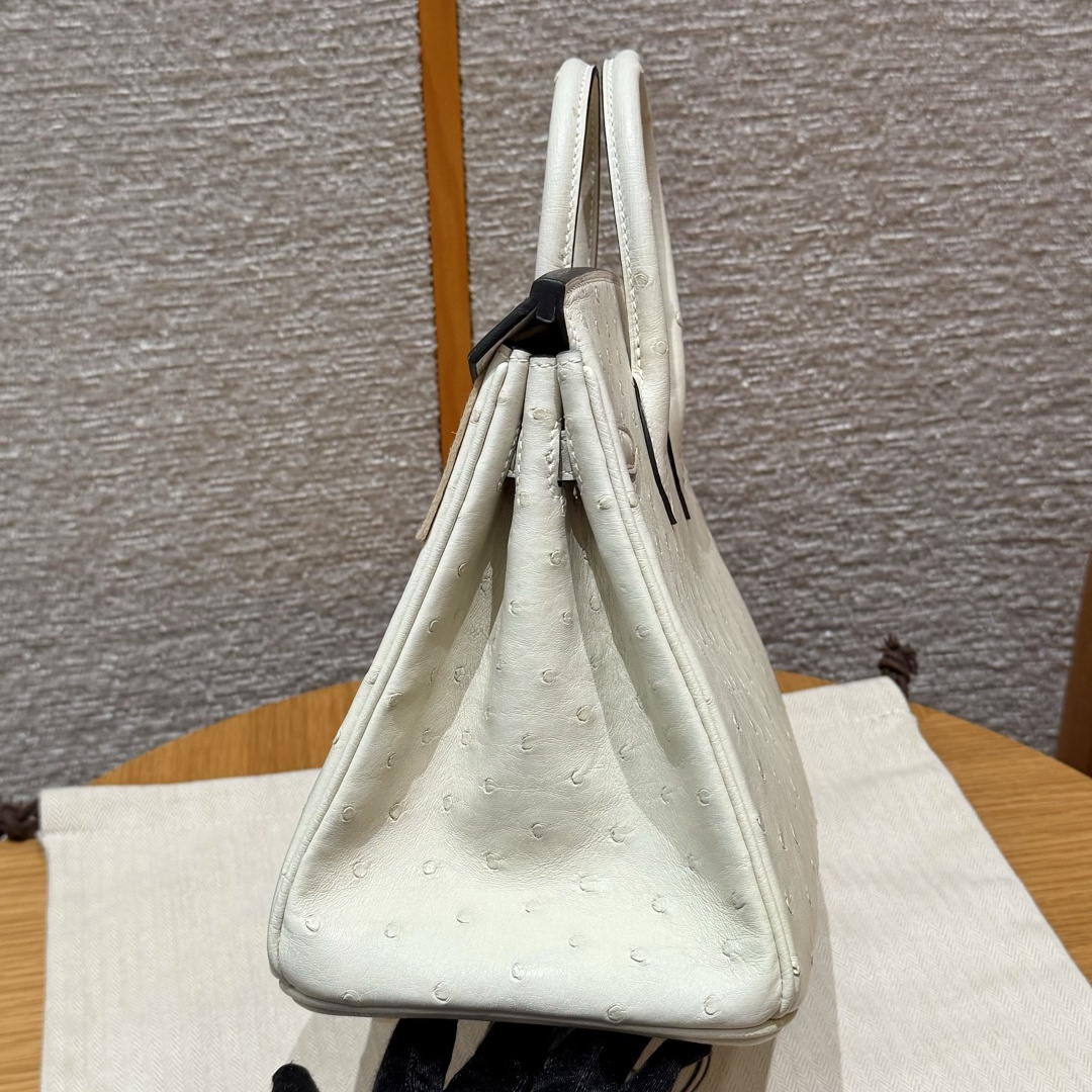 高仿Hermes*Birkin25系列H041344OS3C羊毛白鴕鳥皮金扣純手工