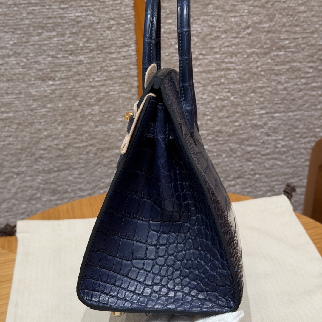 高仿Hermes*Birkin25系列H073178CM37寶石藍鱷魚皮金扣純手工