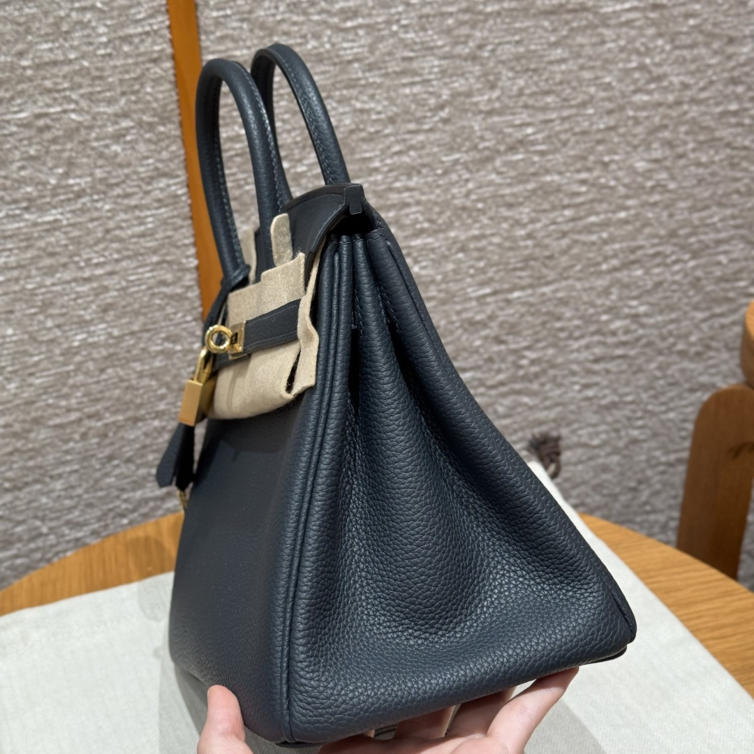 高仿Hermes*Birkin25系列H041344BO2Z午夜藍牛皮金扣純手工