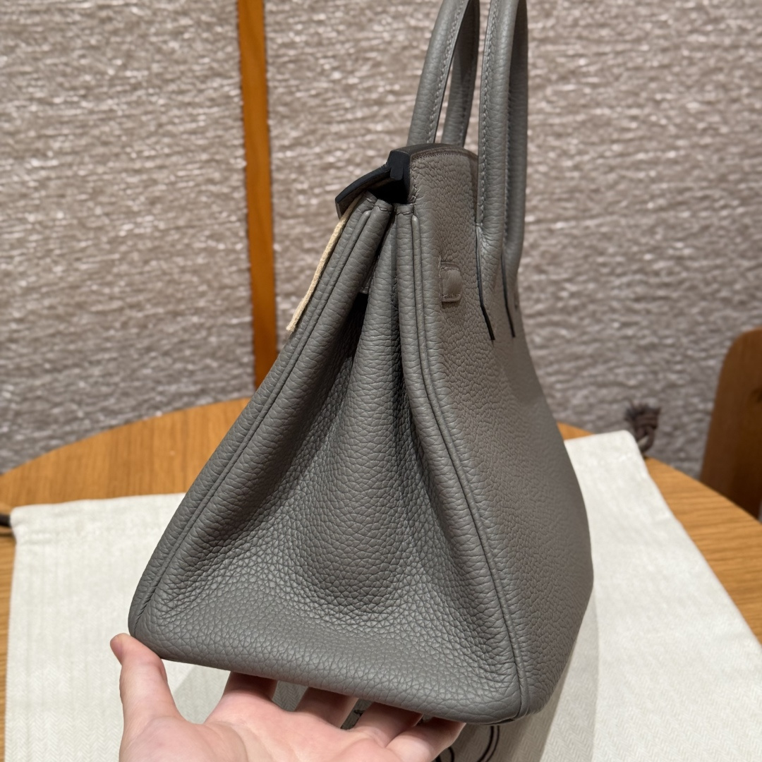 高仿Hermes*Birkin25系列H041344BO0L積雨雲灰牛皮銀扣純手工