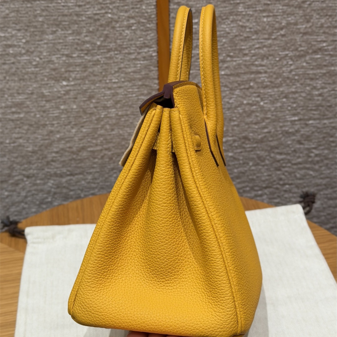 高仿Hermes*Birkin25系列H041344BO9D琥珀黃牛皮銀扣純手工