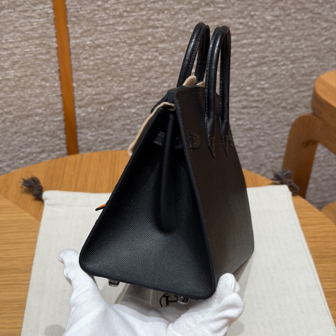 高仿Hermes*Birkin20系列H070807CM89黑房子鱷魚皮黑扣純手工