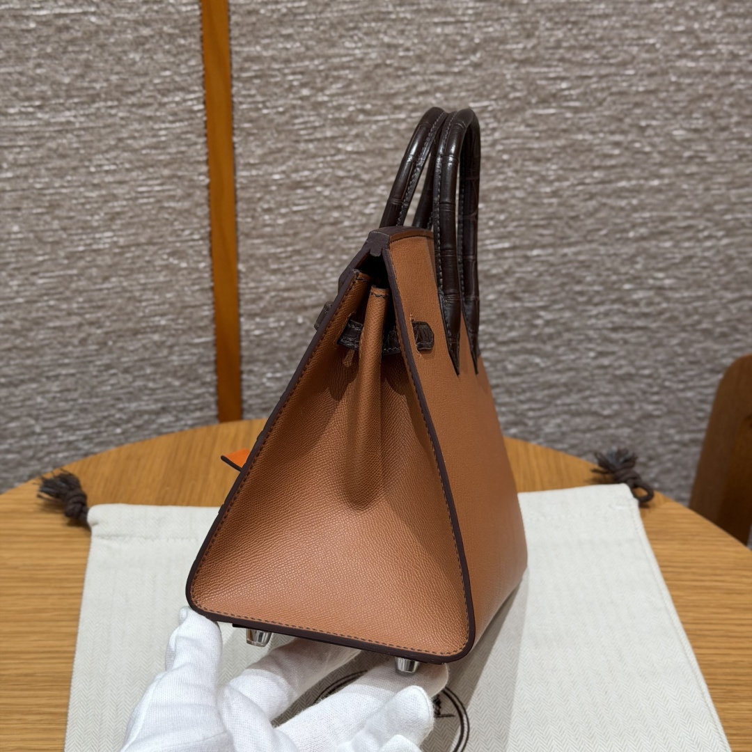 高仿Hermes*Birkin20系列H070807CM3746棕房子鱷魚皮銀扣純手工