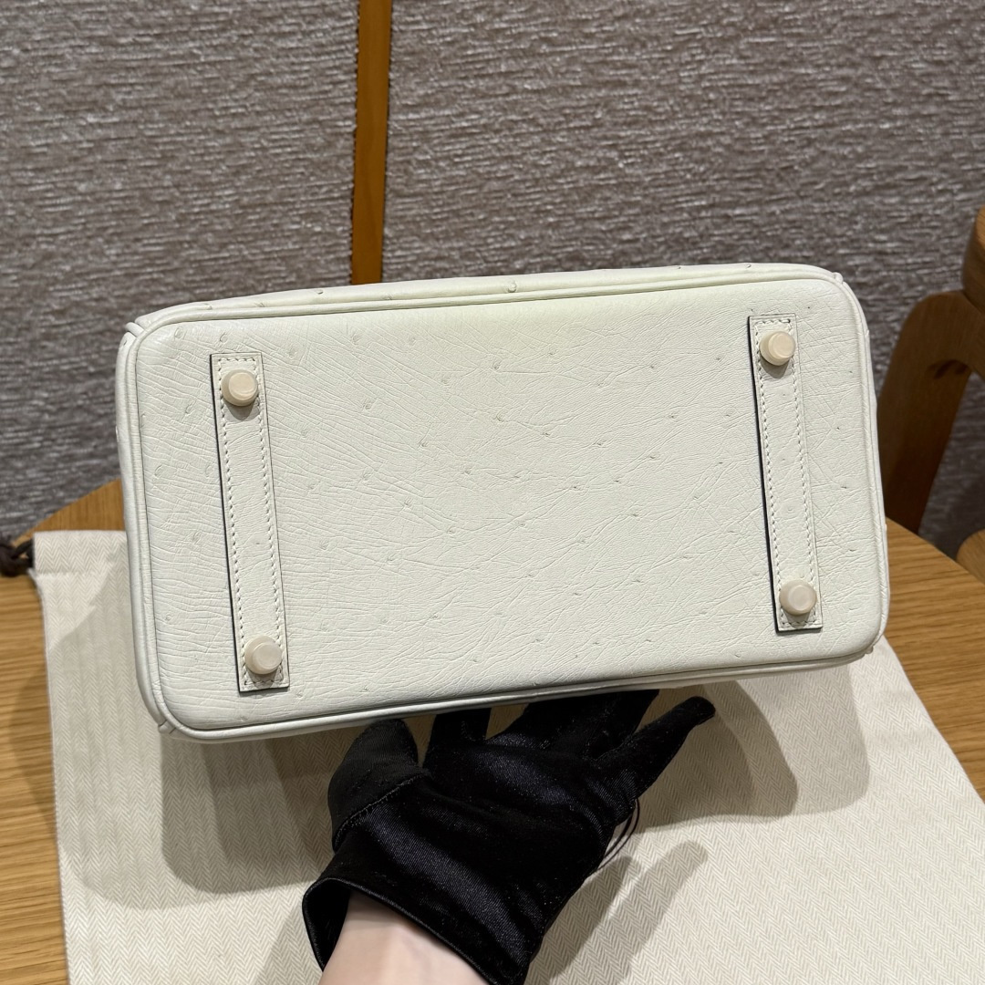 高仿Hermes*Birkin25系列H041344OS3C羊毛白鴕鳥皮金扣純手工