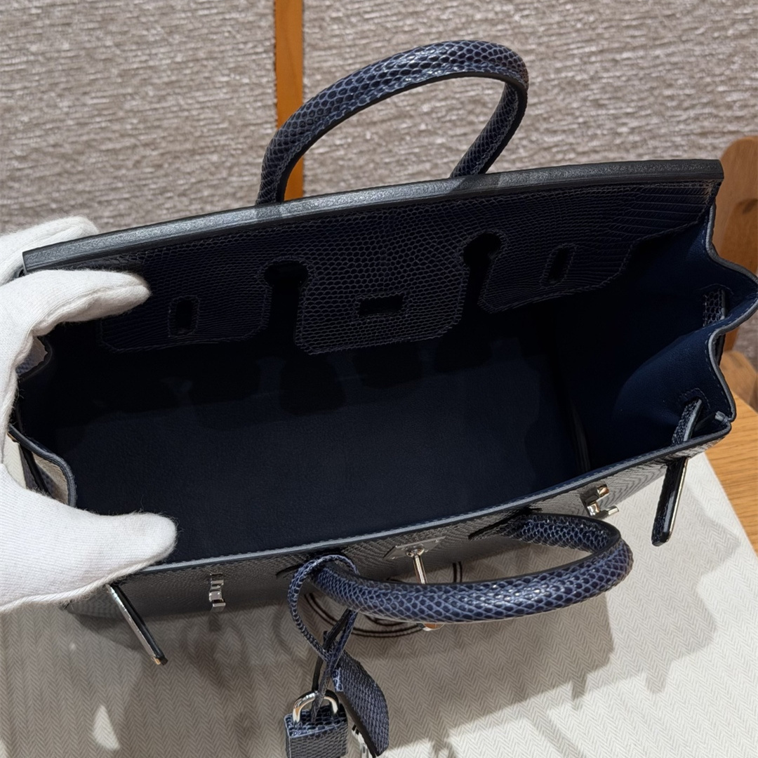 高仿Hermes*Birkin25系列H041344LZ84麻繩灰蜥蜴皮銀扣純手工