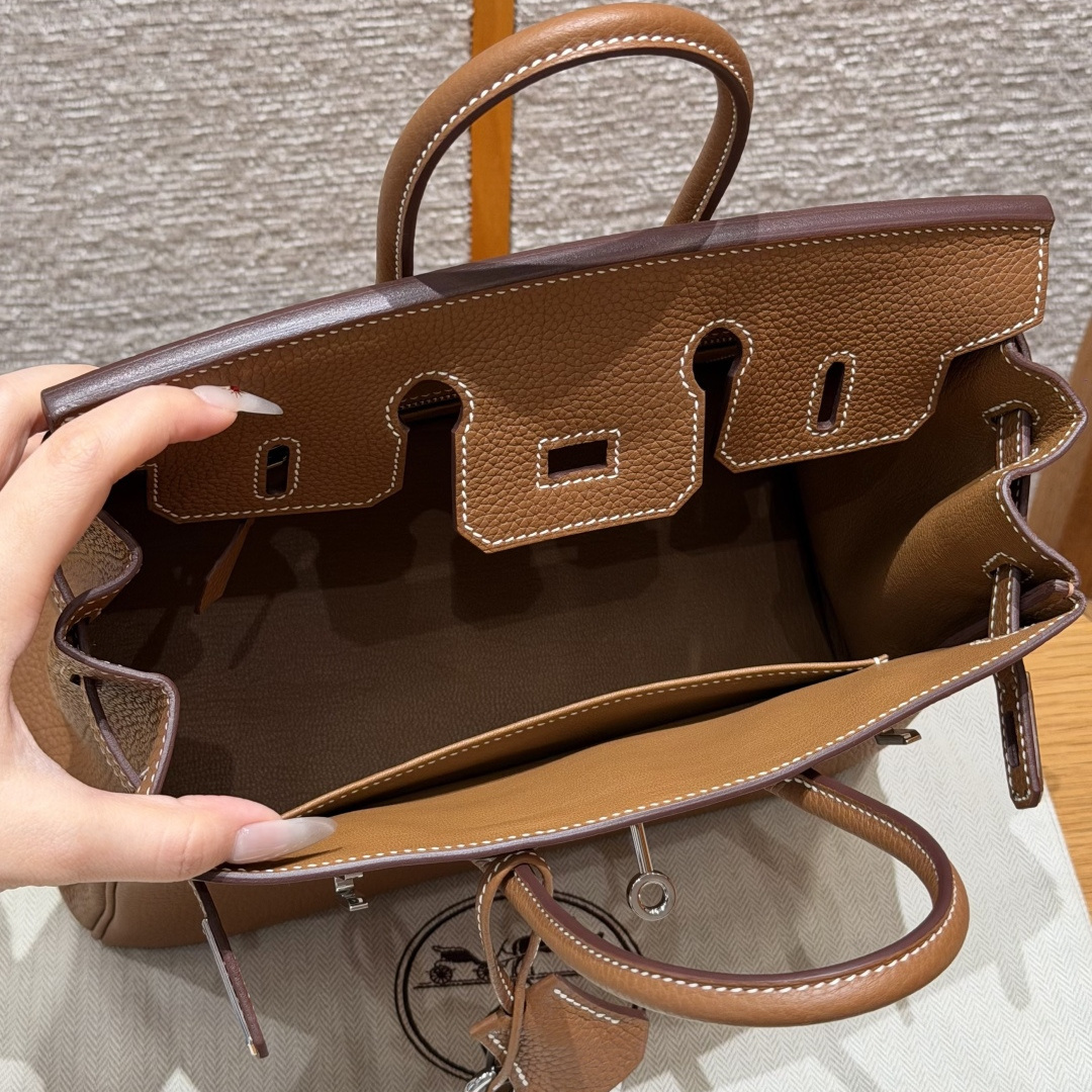 高仿Hermes*Birkin25系列H041344BO37金棕色牛皮銀扣純手工
