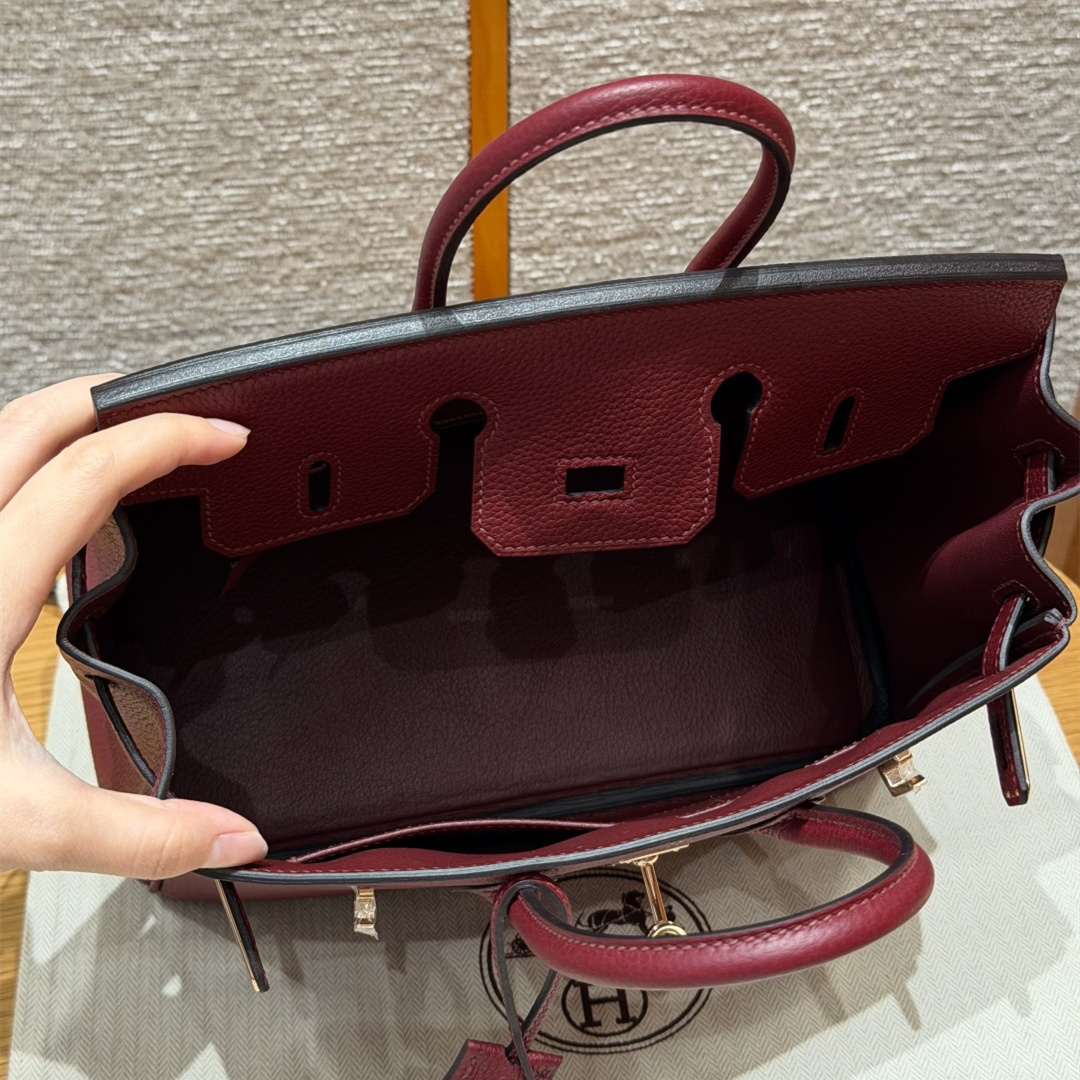 高仿Hermes*Birkin25系列H041344BO57波爾多紅牛皮金扣純手工