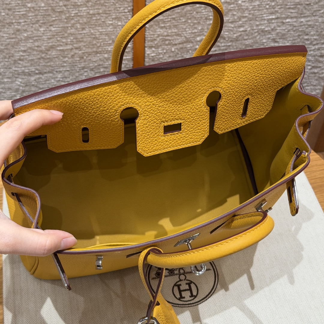 高仿Hermes*Birkin25系列H041344BO9D琥珀黃牛皮銀扣純手工