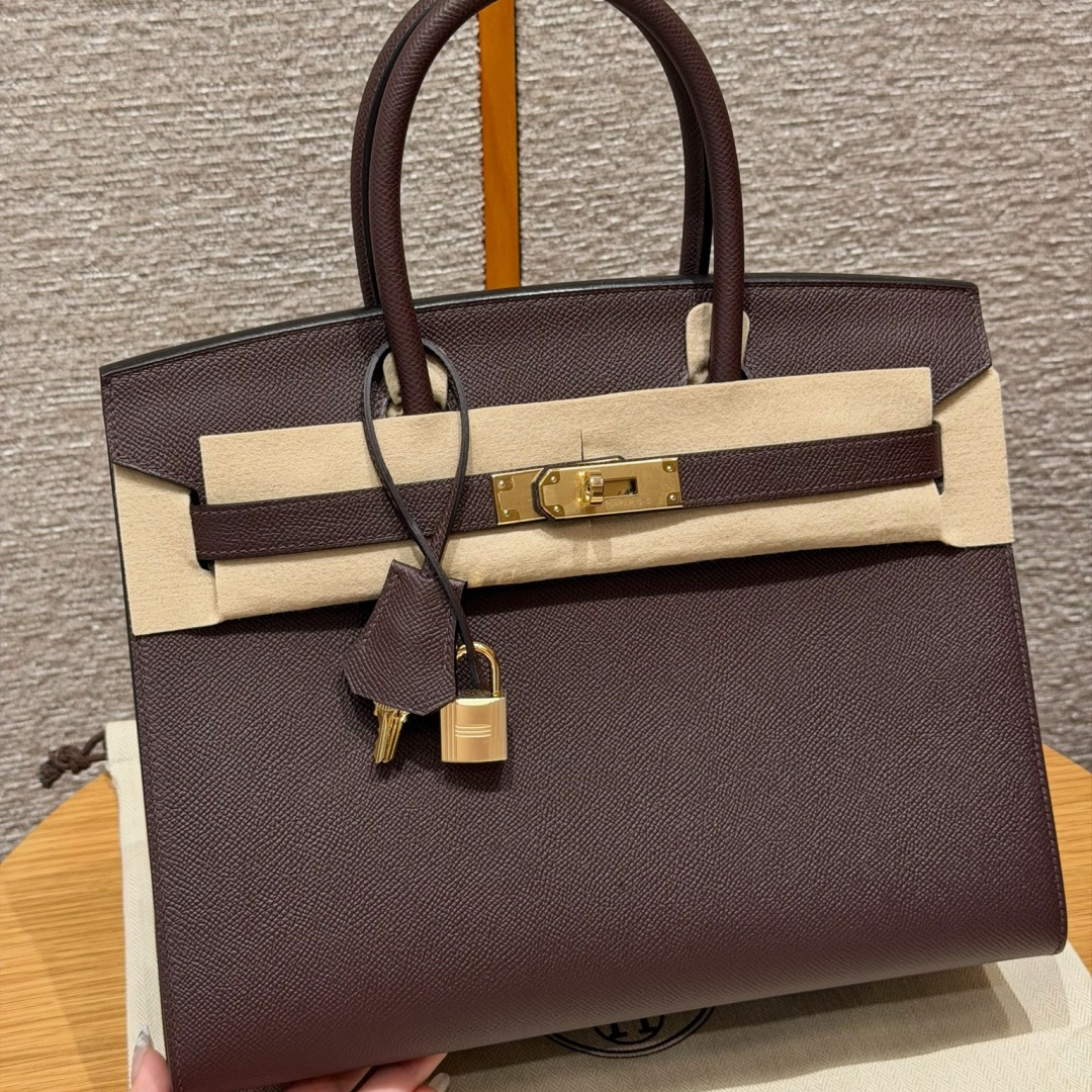 高仿Hermes*Birlin30系列H073179EP0G馬鞍紅牛皮金扣純手工