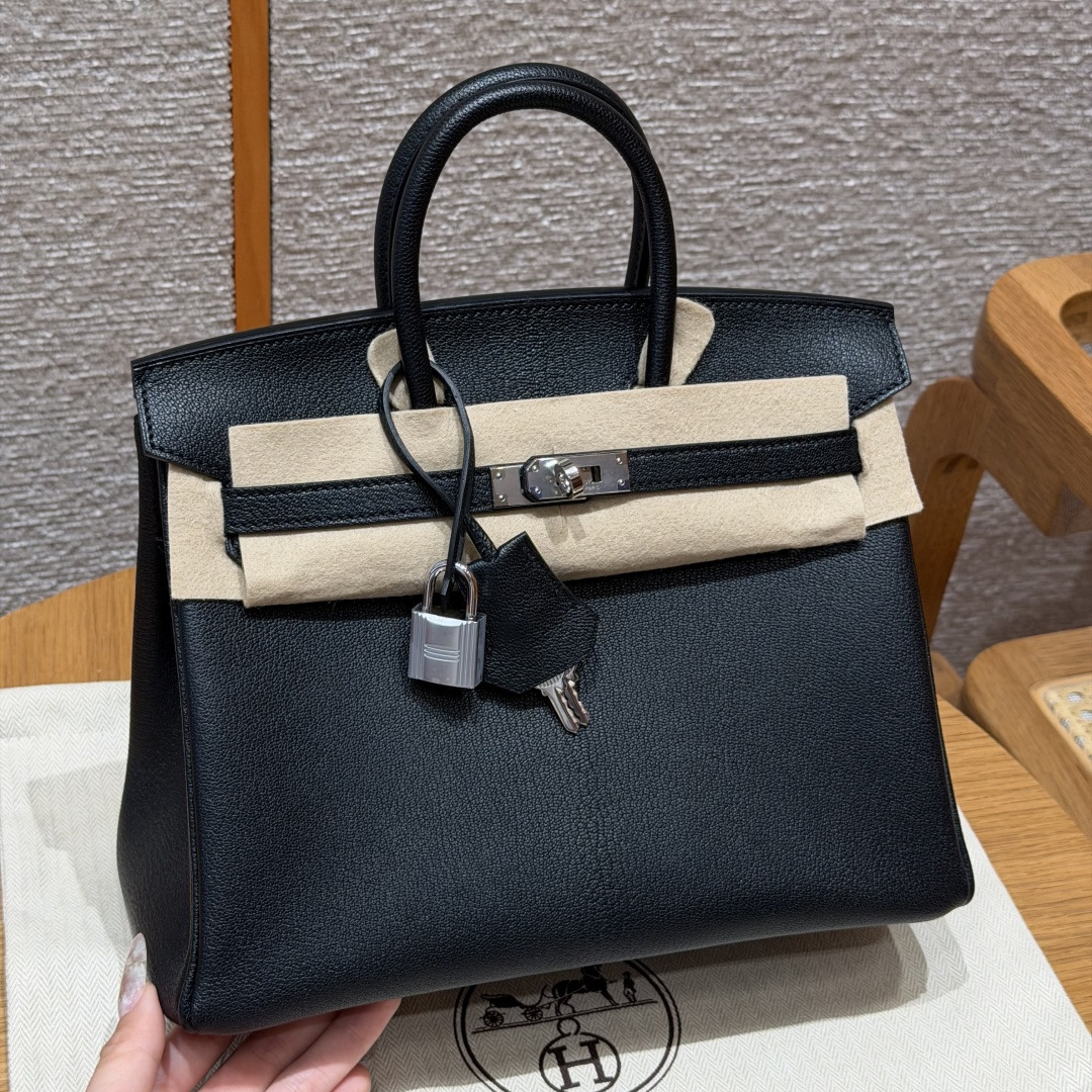 高仿Hermes*Birkin25系列H041344CA89黑色山羊皮銀扣純手工