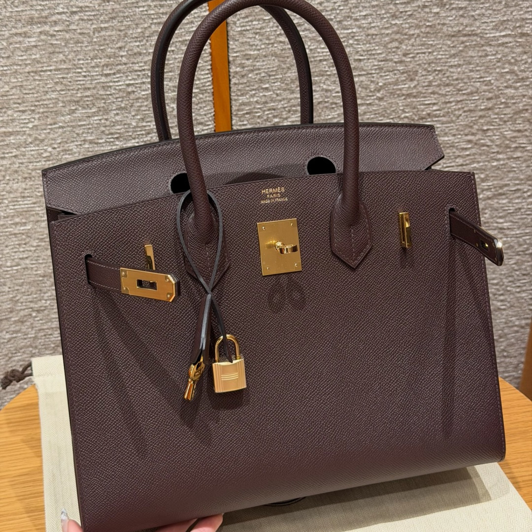 高仿Hermes*Birlin30系列H073179EP0G馬鞍紅牛皮金扣純手工
