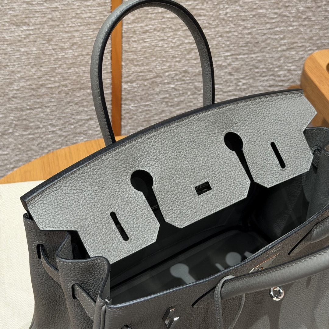 高仿Hermes*Birkin30系列H044897BO0L積雨雲灰牛皮銀扣純手工