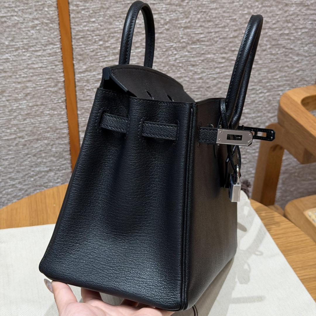 高仿Hermes*Birkin25系列H041344CA89黑色山羊皮銀扣純手工