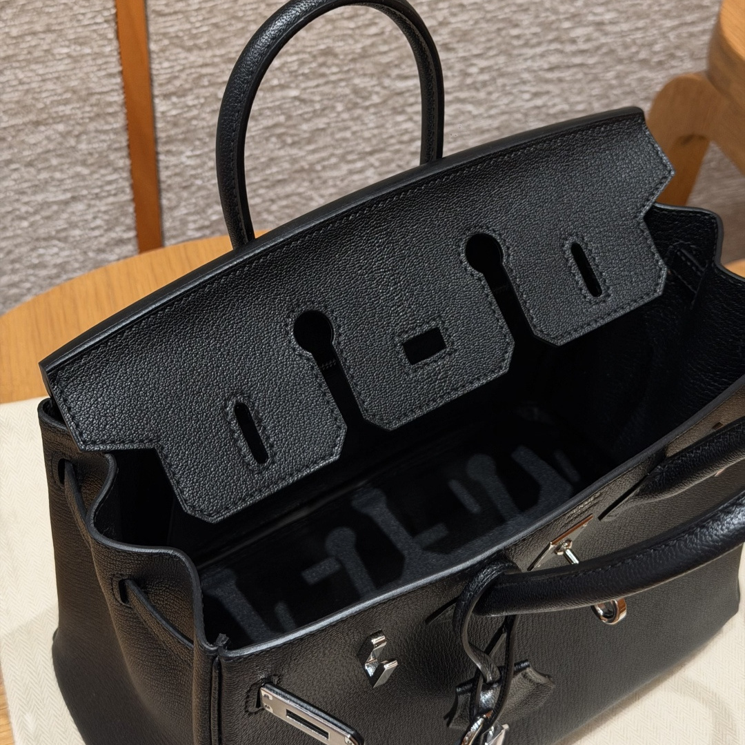 高仿Hermes*Birkin25系列H041344CA89黑色山羊皮銀扣純手工