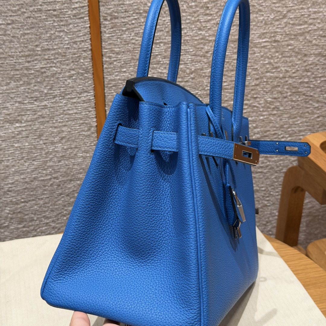 高仿Hermes*Birkin30系列H044897BO17玻璃藍牛皮銀扣純手工