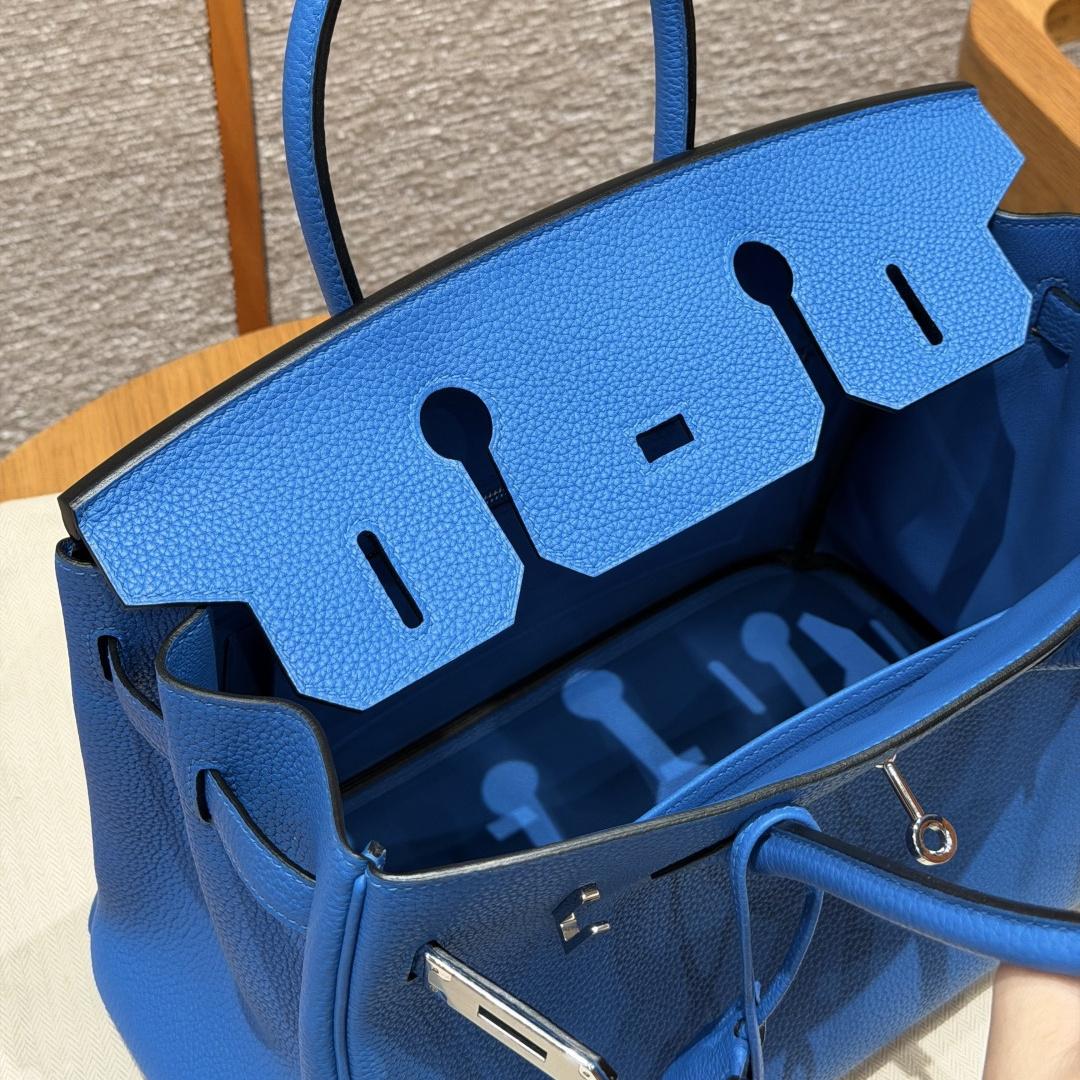 高仿Hermes*Birkin30系列H044897BO17玻璃藍牛皮銀扣純手工