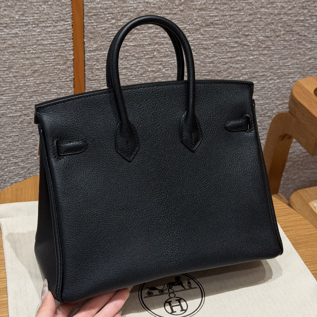 高仿Hermes*Birkin25系列H041344CA89黑色山羊皮銀扣純手工