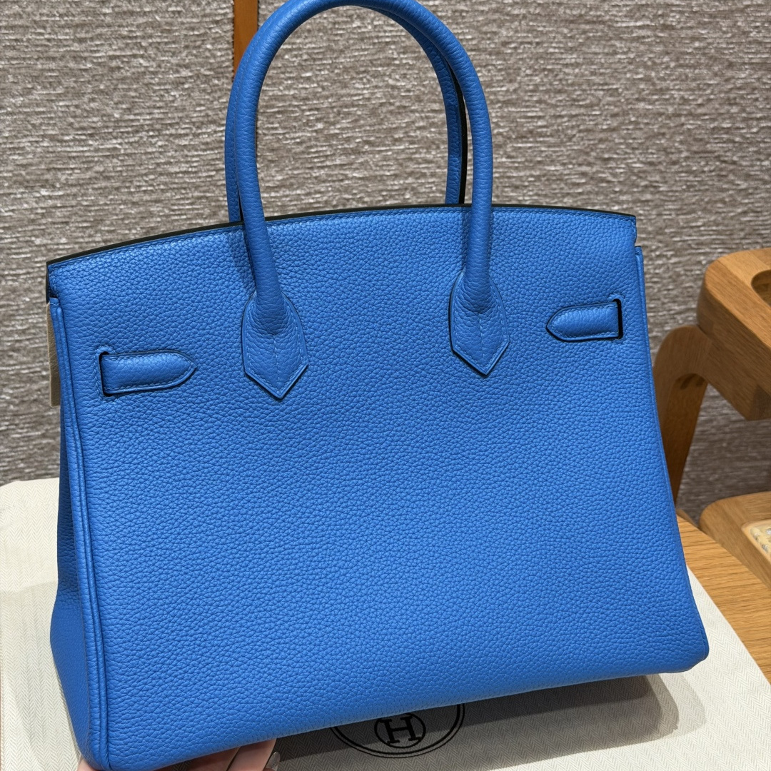 高仿Hermes*Birkin30系列H044897BO17玻璃藍牛皮銀扣純手工