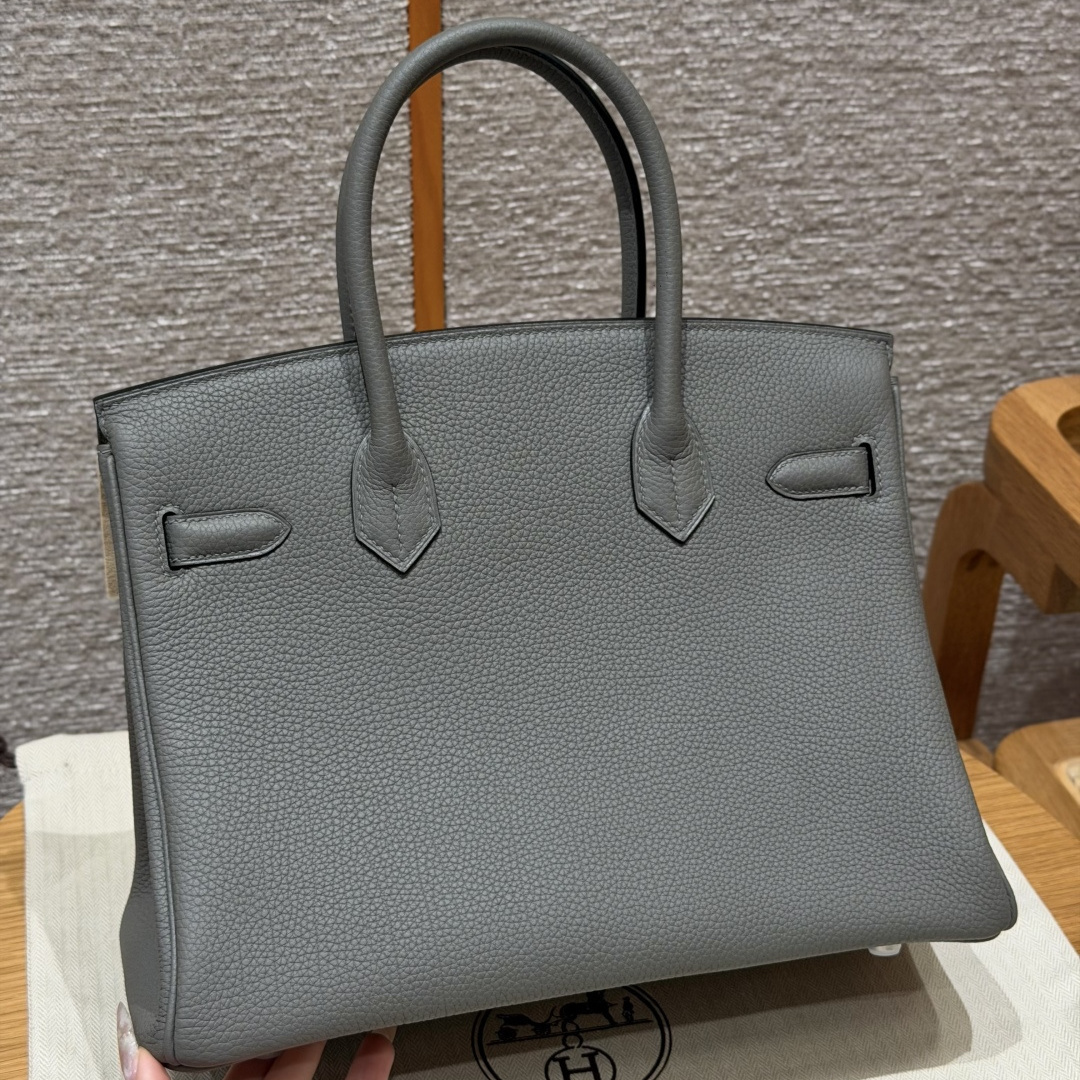 高仿Hermes*Birkin30系列H044897BO0L積雨雲灰牛皮銀扣純手工
