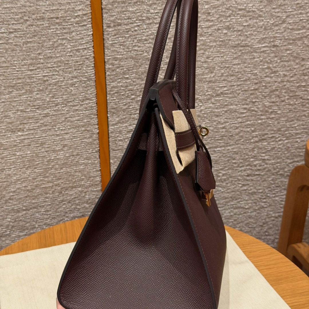 高仿Hermes*Birlin30系列H073179EP0G馬鞍紅牛皮金扣純手工