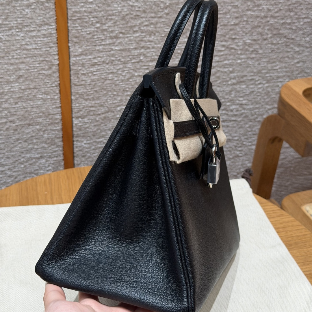 高仿Hermes*Birkin25系列H041344CA89黑色山羊皮銀扣純手工