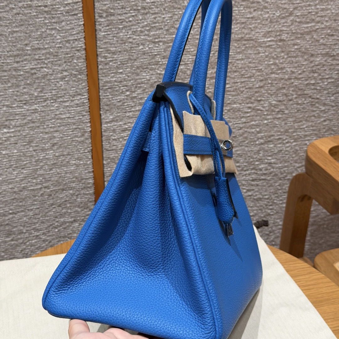 高仿Hermes*Birkin30系列H044897BO17玻璃藍牛皮銀扣純手工