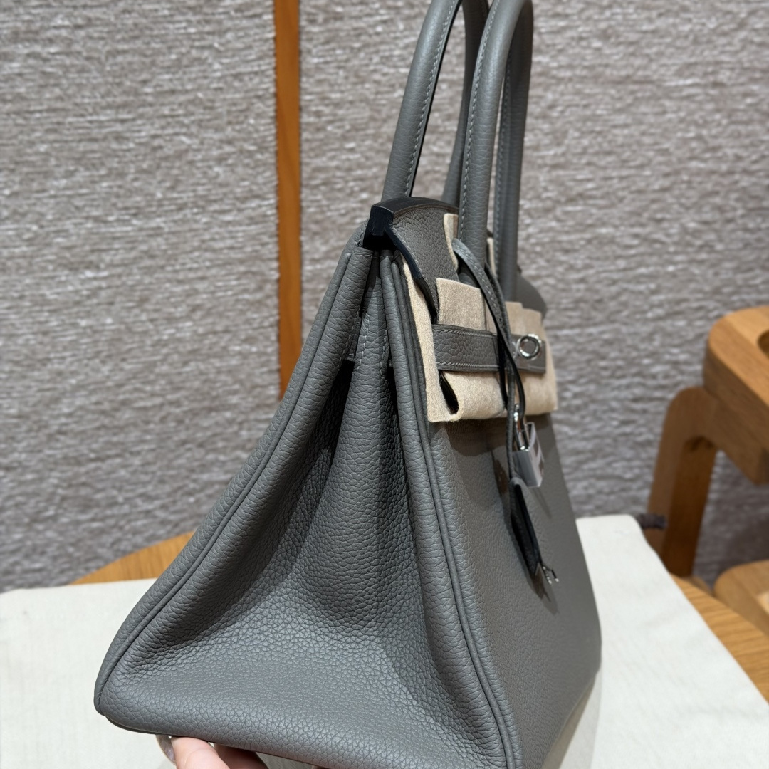 高仿Hermes*Birkin30系列H044897BO0L積雨雲灰牛皮銀扣純手工
