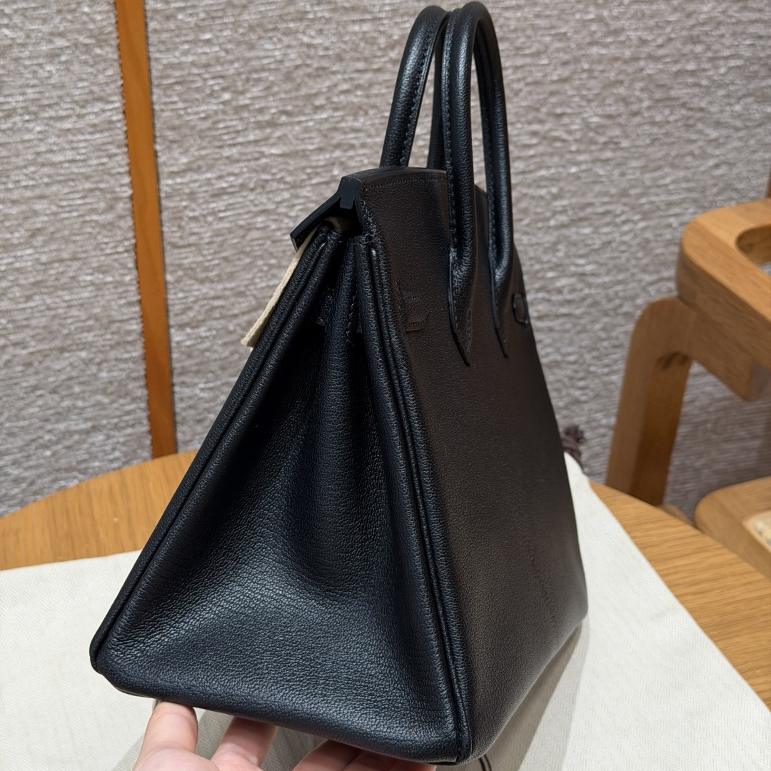 高仿Hermes*Birkin25系列H041344CA89黑色山羊皮銀扣純手工