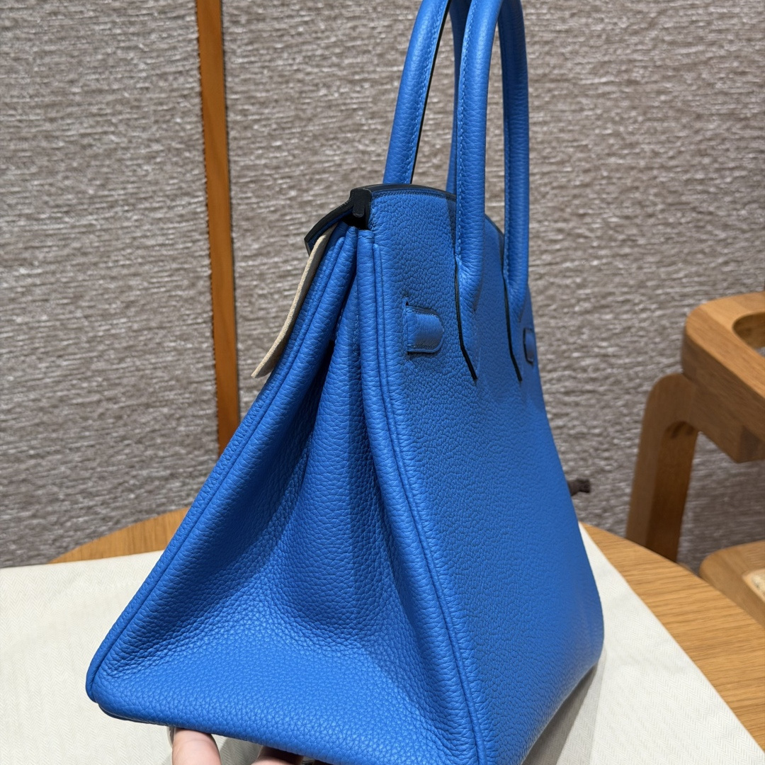 高仿Hermes*Birkin30系列H044897BO17玻璃藍牛皮銀扣純手工