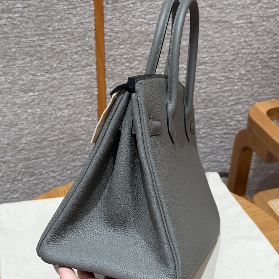 高仿Hermes*Birkin30系列H044897BO0L積雨雲灰牛皮銀扣純手工