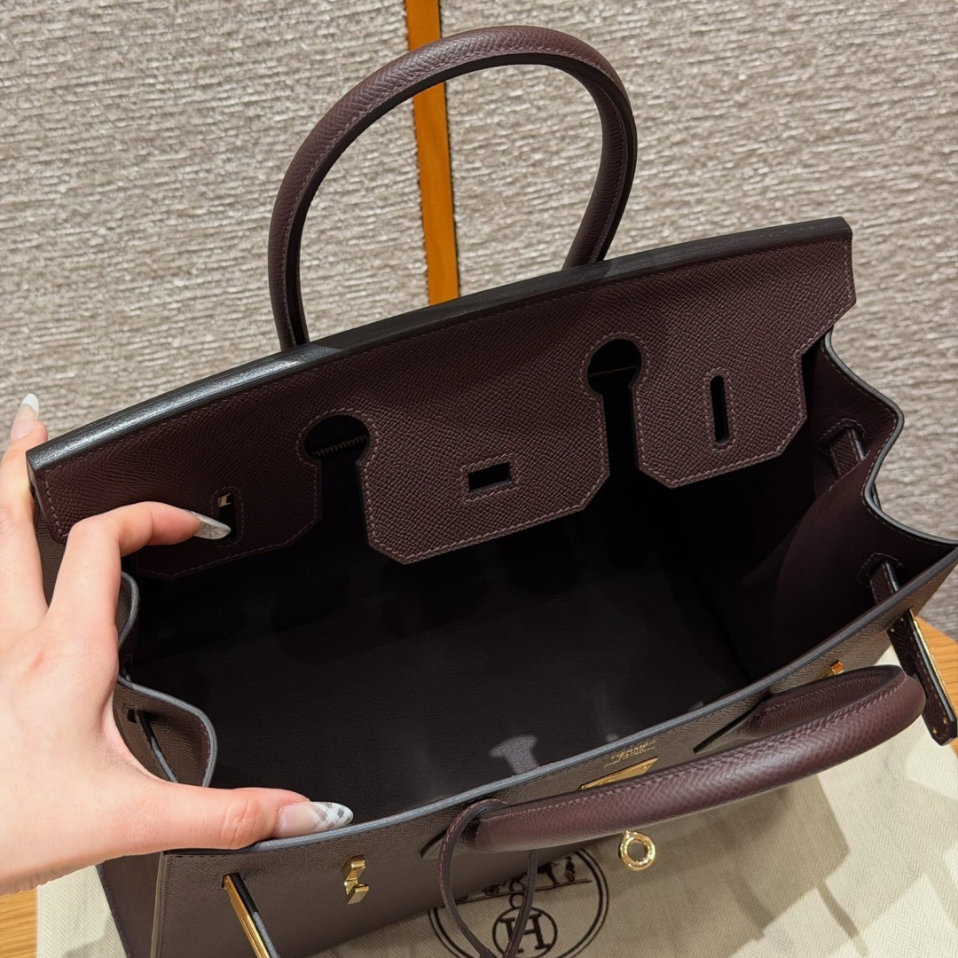 高仿Hermes*Birlin30系列H073179EP0G馬鞍紅牛皮金扣純手工