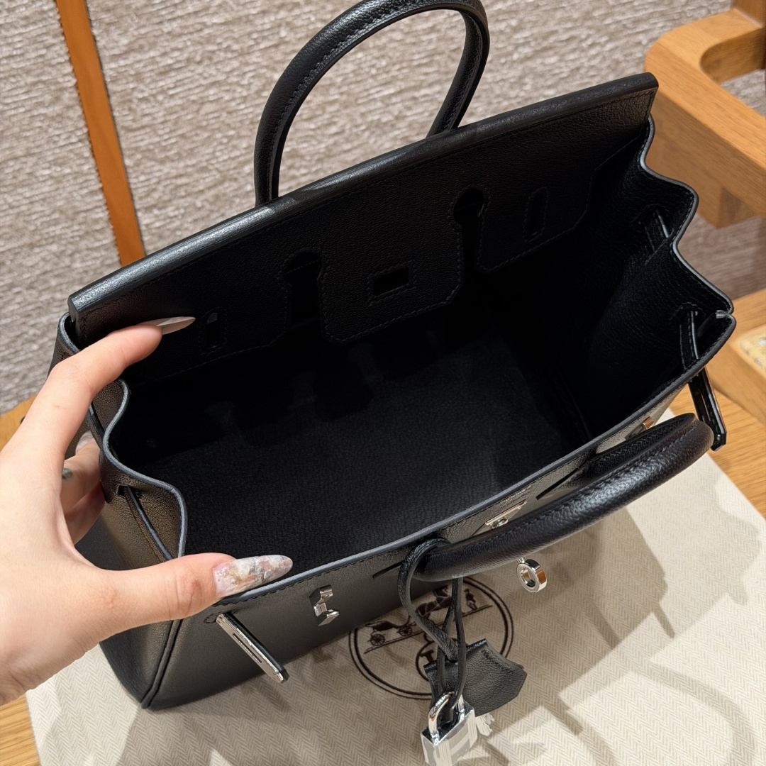 高仿Hermes*Birkin25系列H041344CA89黑色山羊皮銀扣純手工
