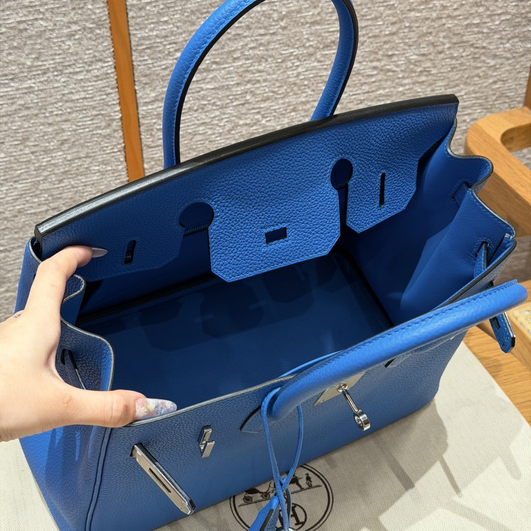 高仿Hermes*Birkin30系列H044897BO17玻璃藍牛皮銀扣純手工